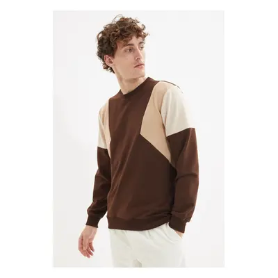 Trendyol Brown Regular Cut Long Sleeve Panelled Sweatshirt