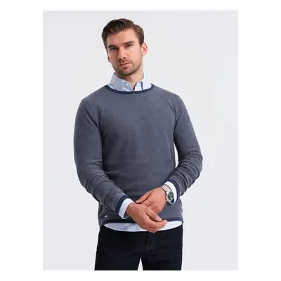 Ombre Men's knitted sweater with structured dots - navy blue