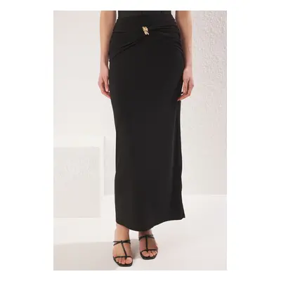 Trendyol Black Gold Accessory Detail Flexible Maxi Knitted Fish Skirt