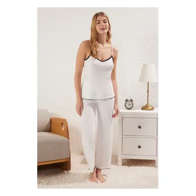 Trendyol White Plain Camisole Knitted Pajama Set