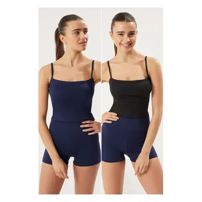 Trendyol Black-Navy Blue Pack Supportive/Shaper Knitted Sports Bra with Rope Straps