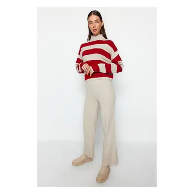 Trendyol Stone Wide Pattern Striped Knitwear Top-Bottom Set