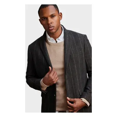 Ombre Men's elegant plaid blazer with wool blend - graphite