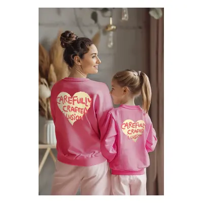 Trendyol Pink Girl Mother-Daughter Back Printed Knitted Mini Me Sweatshirt