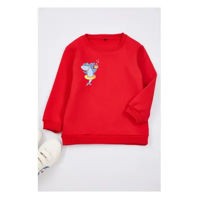 Trendyol Red*001 Boy Printed Crew Neck Cotton Knitted Sweatshirt