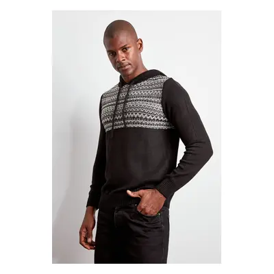 Trendyol Black Slim Fit Hooded Ethnic Knitwear Sweater