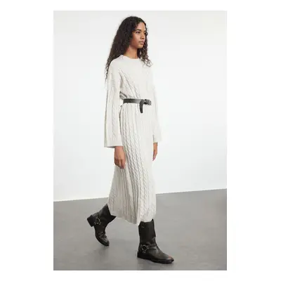 Trendyol Stone Maxi Knitwear Hair Knitted Wide Pattern Dress