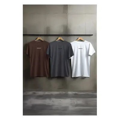 Trendyol White-Anthracite-Dark Brown 3-Pack Regular Fit Printed 100% Cotton T-Shirt