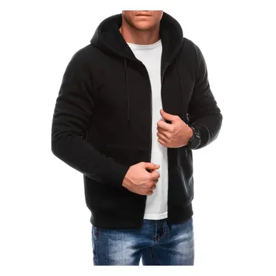 Edoti Men's BASIC unbuttoned hooded sweatshirt - black