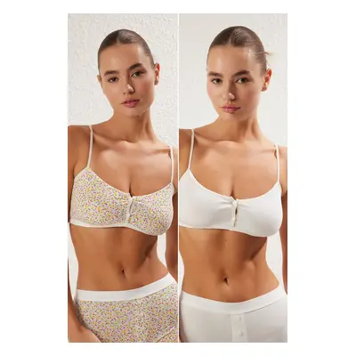 Trendyol Multicolored 2-Pack Jersey Non-wired Floral Cupless Bralette Bra