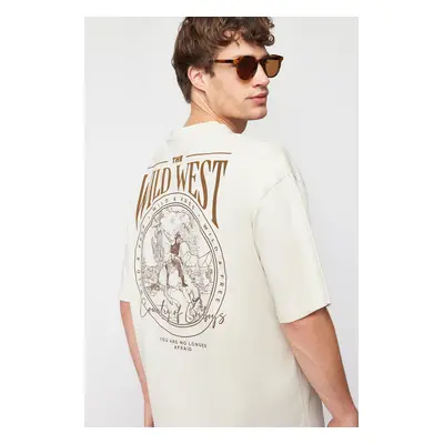 Trendyol Stone Oversize/Wide Cut 100% Back Printed T-Shirt