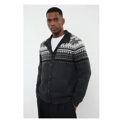 Trendyol Gray FL Men's Regular Half Turtleneck Ethnic Knitwear Cardigan