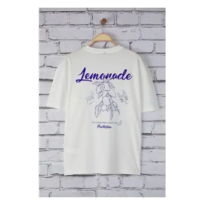 Trendyol White Oversize/Wide Cut Lemon Printed 100% Cotton T-Shirt