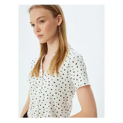 Koton Short Sleeve T-Shirt Shirt Collar Button-down Heart Detail