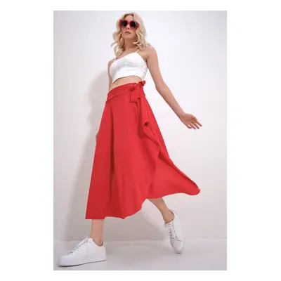 Trend Alaçatı Stili Women's Coral Asymmetrical Cut Tie Waist Skirt