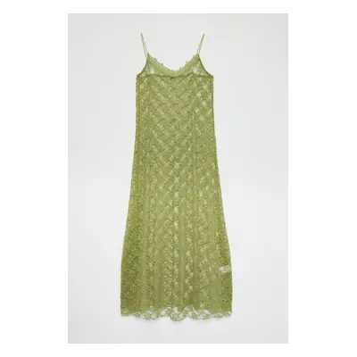 Trendyol Limited Edition Oil Green Lace Strappy A-Line Maxi Stretch Knit Dress