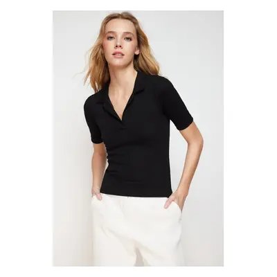 Trendyol Black Polo Neck Stretchy Knitted Blouse