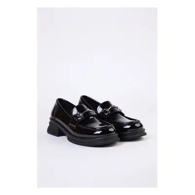 Trendyol Black Buckled Patent Leather Thick Sole Women's Loafer Shoes