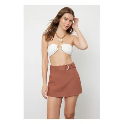 Trendyol Brown Mini Weaving Linen blend Beach Shorts Skirt