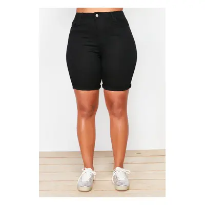 Trendyol Curve Black Colorless High Waist Flexible Skinny Shorts