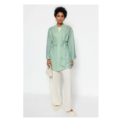 Trendyol Mint Páskovaný tkaný Seeer Pruhované kimono & Kaftan