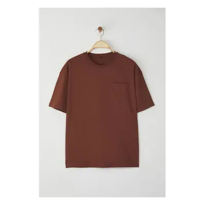 Trendyol Limited Edition Tile Oversize/Wide Cut Pocket Detail Solid Fabric 100% Cotton T-shirt