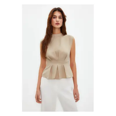 Trendyol Beige Crew Neck Sleeveless Woven Blouse