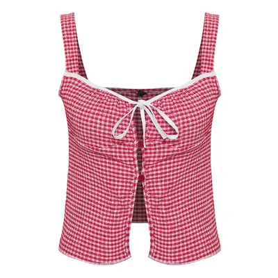 Trendyol Red Petti Square Patterned Tie Detail Stretchy Knitted Blouse