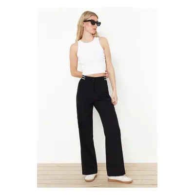 Trendyol Black Straight/Straight Cut Woven Trousers with Elastic Waist