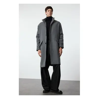 Trendyol Anthracite Oversize Fit Stand Collar Long Stash Winter Coat