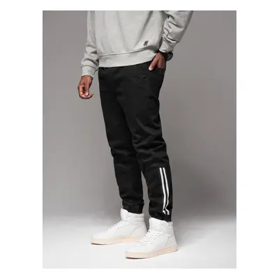 Ombre Men's denim joggers with piping - black