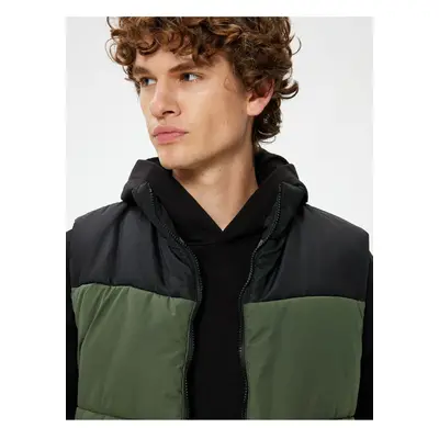 Koton Puffer Vest Stand Collar Slim Fit Zippered Color Block Pocket Detail