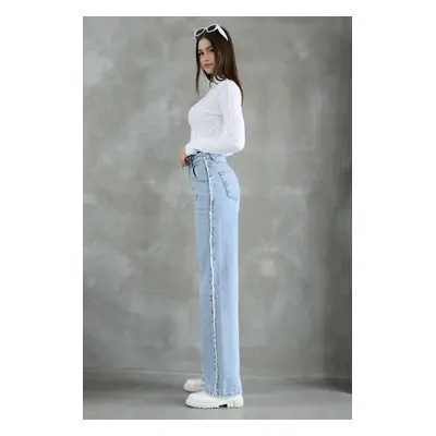 Trendyol Blue Tassel High Waist Straight Jeans