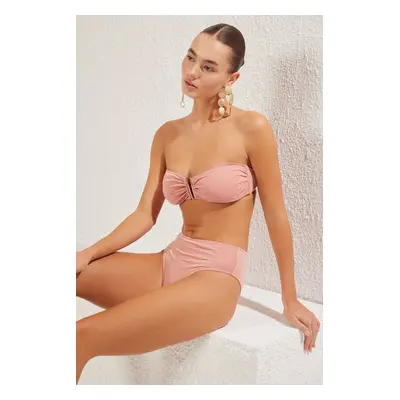 Trendyol Pink Strapless Accessorized Glittery Brazilian Bikini Set