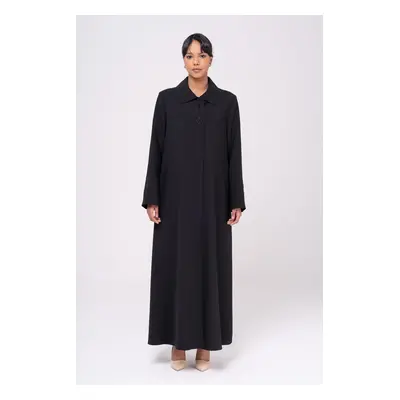 Olcay Shirt Collar Embroidered Detailed Lined Plus Size Overcoat BLACK