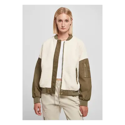 Dámská oversized Sherpa Mixed Bomber Jacket whitesand/darkolive