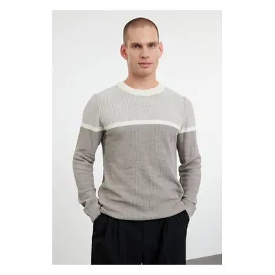 Trendyol Grey Slim Fit Crew Neck Color Block Knitwear Sweater