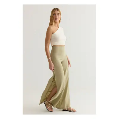 Trendyol Mint Modal Wide Leg / Wide Leg High Waist Slit Woven Trousers