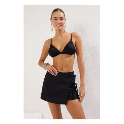 Trendyol Black Woven Linen Look Short Skirt