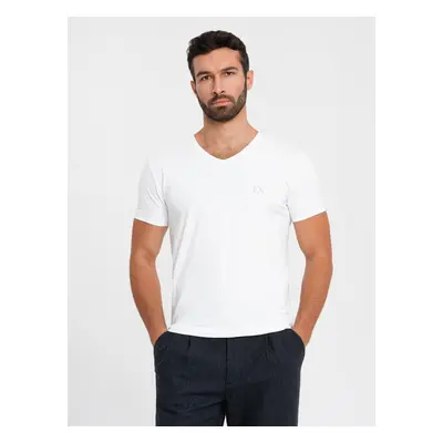 Ombre Men's V-neck SLIM FIT t-shirt with elastane and print - white