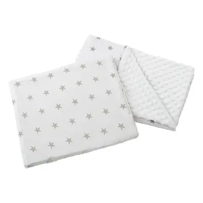 Medi Partners Quilt 55x75 + pillow 35x30 cotton + minky – Gray stars on white + white minky