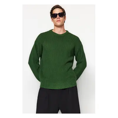 Trendyol Khaki Oversize Fit Wide Fit Crew Neck Basic Knitwear Sweater