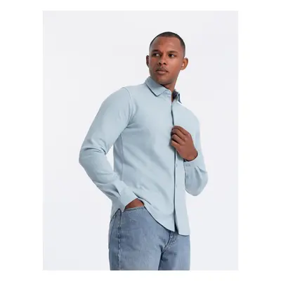 Ombre Men's long sleeve knitted SLIM FIT shirt - blue