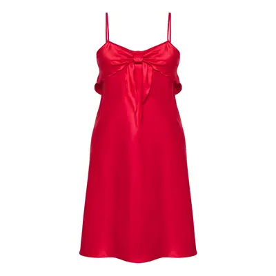 Trendyol Curve Red Bow/Ribbon Detailed Satin Woven Nightgown