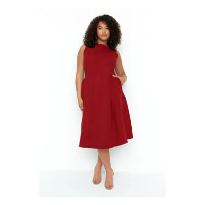 Trendyol Curve Claret Red A-Line Woven Pocket Detail Dress