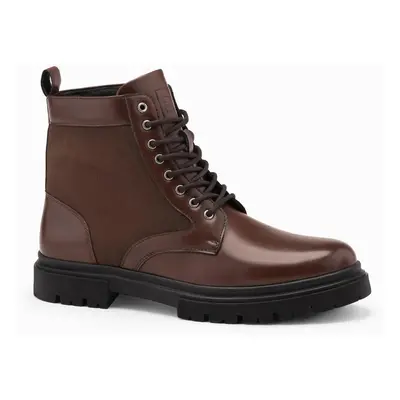 Ombre Men's trapper boots with high upper made of combined materials - dark brown