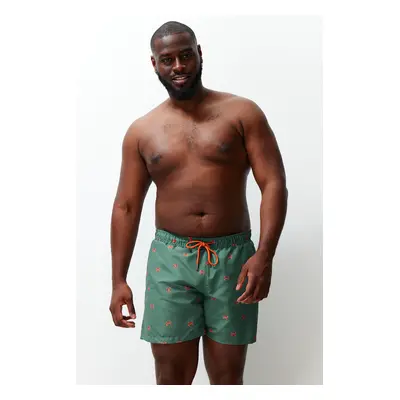 Trendyol Khaki Standard Size Crab Printed Plus Size Swim Shorts