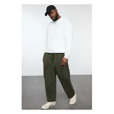 Trendyol Khaki 100% Cotton Plus Size Wide Leg/Wide Cut Cargo Pocket Sweatpants