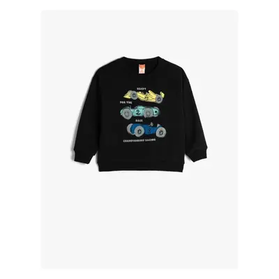 Koton Sweatshirt Car Printed Long Sleeve Crew Neck Raised