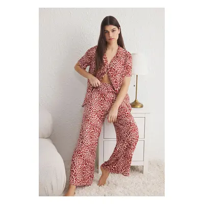 Trendyol Multicolored Leopard Patterned Viscose Woven Pajama Set